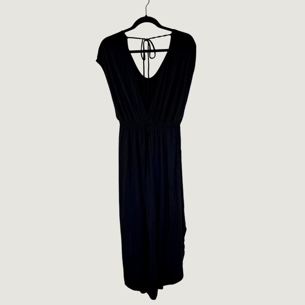 Final Touch Jumpsuit Womens Medium Black Wide Leg Surplice V-Neck Pockets Casual